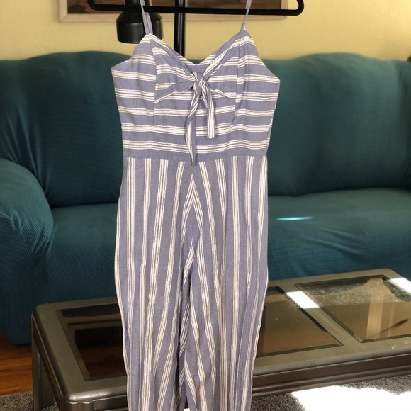 Striped Bow Front Tie Jumpsuit - Picture 1 of 5
